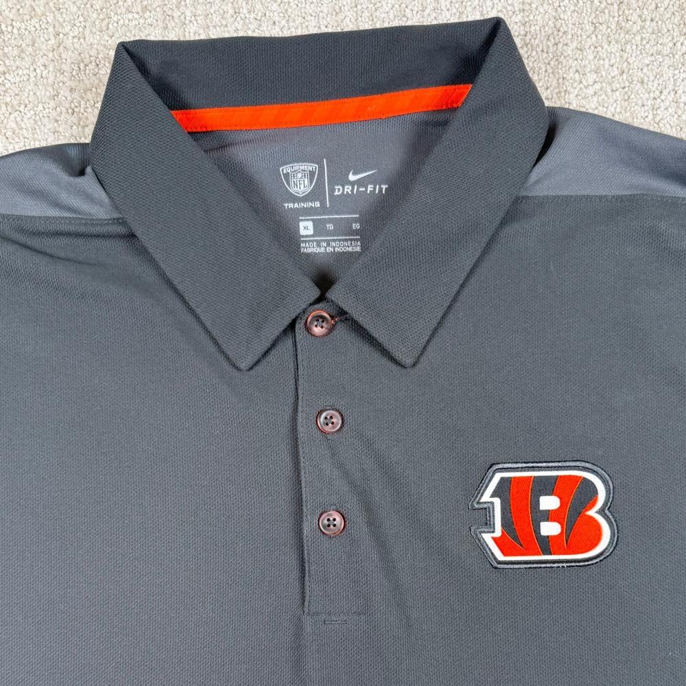 Nike Dri-Fit Mens XL Cincinnati Bengals Gray NFL Training Golf Polo Shirt